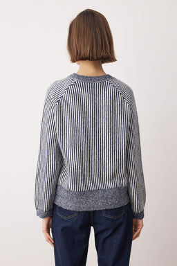 Lacivert Bisiklet Yaka Cizgili Triko H?rka TWOAW26HI00304