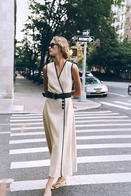 LINEN BLEND MIDI DRESS WITH BELT - Zara фото 2