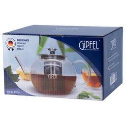 51734 GIPFEL Чайник заварочный BRILLIANS 800 мл. Материал корпуса: боросиликатное стекло. Материал крышки и фильтр-сита нерж. сталь.  фото 2