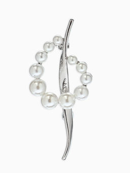 Брошь «Дуга с жемчугом», белая в серебре