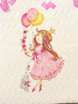 Сумка плетёная на застёжке «Девочка с букетом», 40×10×55 см, пластик, бело-розовая