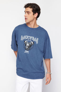 TRENDYOL MAN Siyah Oversize/Genis Kesim Eskitme/Soluk Efektli Rock Bask? %100 Pamuklu T-Shirt TMNSS23TS00167 - Trendyolmilla фото 13