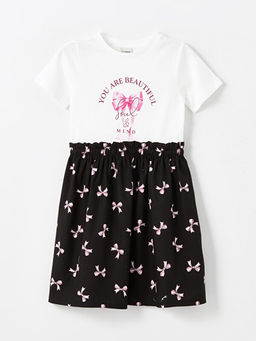 Bisiklet Yaka Bask?l? K?z ?ocuk Elbise