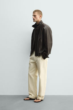 CAZADORA BOMBER PIEL / Chocolate - Zara фото 4