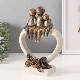 Фигурка полистоун «Семья на каменном сердце с розами», под бронзу, 7.8×15.3×21 см