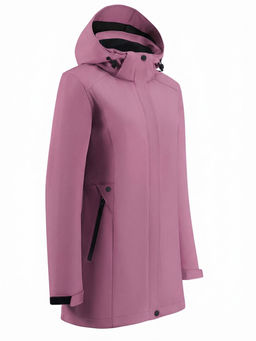 Парка женская софтшелл виндстоппер удлинённая с капюшоном малинового цвета 9614_1M