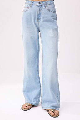 Buz Mavisi Yuksek Bel %100 Pamuk Wide Leg Jeans TWOSS26JE00204 - Trendyolmilla фото 3