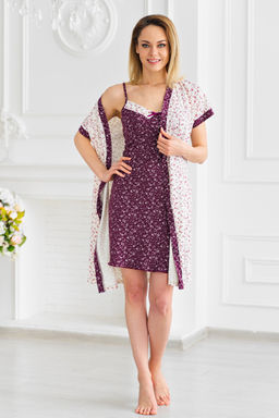 Пижама женская из пеньюара и сорочки из кулирки Эльза кремовый