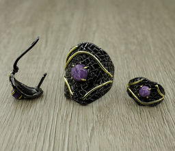 Комплект Чара-52, чароит, покрытие под золото, размеры кольца: 17, 18, 19, 20 - Agat77 фото 3