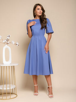 Платье сиреневое с пышными рукавами и открытой спинкой длины миди - 1001dress фото 2