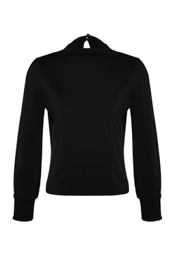 Siyah Dik Yaka Regular Fit Gipe Detayl? Esnek Orme Bluz TWOAW24BZ00022