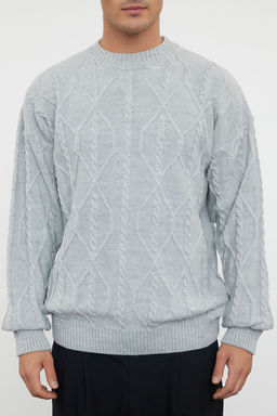 TRENDYOL MAN Ekru Unisex Oversize Fit Genis Kal?p Sac Orgu Bisiklet Yaka Yumusak Triko Kazak TMNAW24KZ00003 - Trendyolmilla фото 4