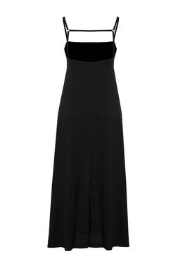 Siyah Ayarlanabilir Ask?l? A-Line Burumcuk/Dokulu Orme Maxi Elbise TWOSS24EL00060