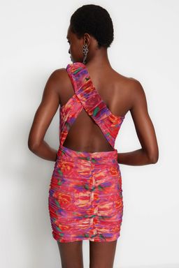 Cok Renkli Astarl? Vucuda Oturan Cicek Desenli K?sa S?k Abiye Gece Mezuniyet Elbisesi TPRSS23EL00363