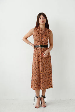 Martichelli Шёлковое платье, как из к/ф Красотка, светло-коричневое с принтом  фото 3