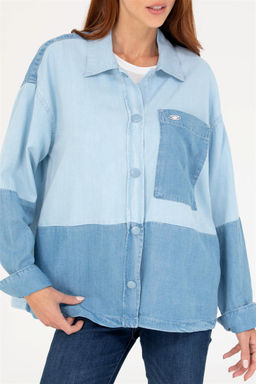Женская синяя джинсовая рубашка - U.s. polo assn фото 13