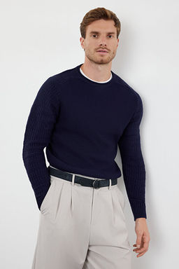 Lacivert Slim Dar Kesim Bisiklet Yaka Dokulu Triko Kazak TMNAW22KZ0380 - Trendyolmilla фото 2