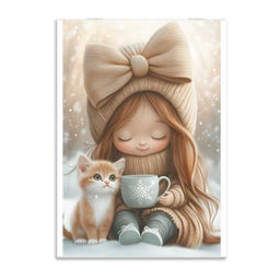 Блокнот, А6, 40 л, арт. 71639 ДЕВОЧКА С КОТЕНКОМ И КОФЕ / Блок - белый офсет 60 г/м?, клетка, мягкий