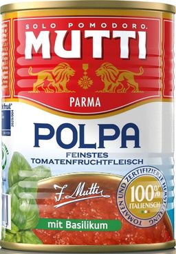 Цена за 2 шт. Томаты резаные кубиками в томатном соке с базиликом "Мутти" (0,400 кг) ж/б