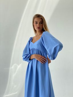 Платье-миди с пышными рукавами голубое - Martichelli фото 9