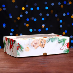 Цена за 5 шт. Коробка подарочная складная с окном «Новогодние подарки», 25×15×7 см