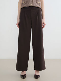 Y?ksek Bel Geni? Pa?a Pileli Kad?n Kuma? Pantolon