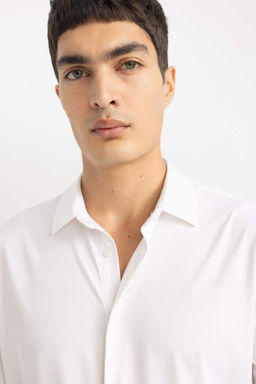 Рубашка узкого кроя с воротником-поло и длинными рукавами - Defacto фото 9