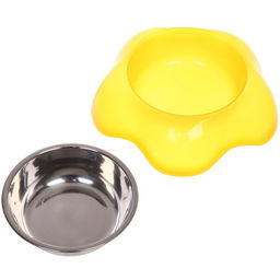 Цена за 2 шт. Миска пластиковая с металлической чашкой "Цветок" 16,5*4,2см цвет оранжевый/150 и 200мл