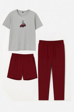 TRENDYOL MAN Gri - Bordo Regular Fit Nak?sl? Orme 3 lu Pijama Tak?m? TMNAW25PT00024 - Trendyolmilla фото 2