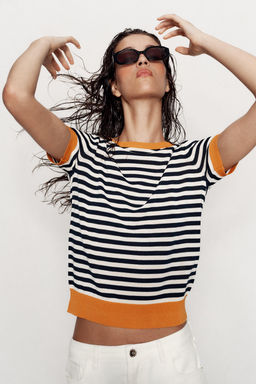 TOP PUNTO RAYAS / blanco-naranja