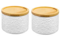 Набор 2 банок д/хранения и запекания 250 мл 9,3*9,3*7 см "Розы" c дер. крышкой-подстав. с сил. упл.