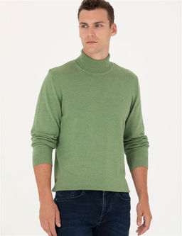 Koyu Ye_il Melanj Slim Fit Bal_k__ Yaka Basic Triko Kazak