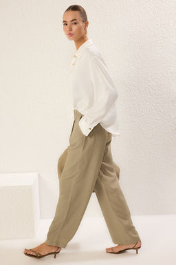 TRENDYOLMILLA Haki Keten Gorunumlu Wide Leg/Genis Paca Dokuma Pantolon TWOSS25PL00084  фото 2