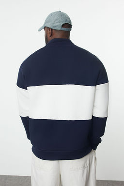 TRENDYOL MAN Lacivert Oversize/Genis Kesim Dik Yaka Renk Bloklu Ici Polar Buyuk Beden Sweatshirt TMNAW25AO00033 - Trendyolmilla фото 5