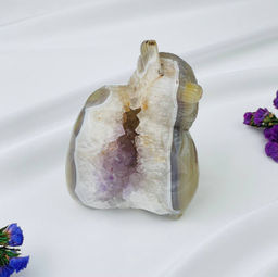 Сова резная из камня Агат серый с жеодой - Радуга самоцветов фото 2