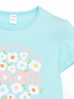 Bisiklet Yaka Bask?l? K?z ?ocuk Ti??rt