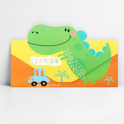 Цена за 5 шт. Конверт для денег фигурный «С днём Рождения», динозавр, 17.5 х 8 см