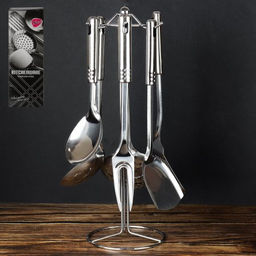 Кухонный набор 7 предметов на подставке нержавейка / QW-546 /уп 24/