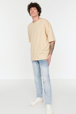 Bej Oversize/Genis Kesim %100 T-Shirt TMNSS22TS0318
