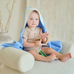 Полотенце уголок махровое Крошка Я, 75х75 см, цвет молочный/голубой, 100% хлопок, 360 г/м2  фото 10