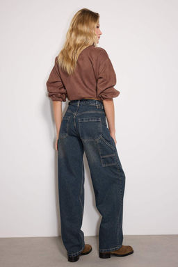 TRENDYOLMILLA Koyu Mavi More Sustainable Y?kama Efektli Bol Kesim Yuksek Bel Carpenter Skater Jeans TWOAW24JE00308  фото 44