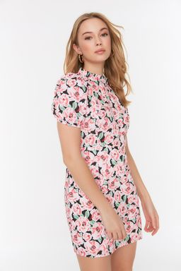 TRENDYOLMILLA Cok Renkli A Kesim Dik Yaka Cicek Desenli Super Mini Astarl? Dokuma Elbise TWOSS21EL2880 фото 8