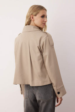 Bej Kruvaze Oversize K?sa Trenckot TWOAW26TR00020 - Trendyolmilla фото 11