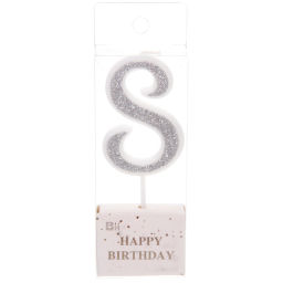 Цена за 10 шт. Свеча для торта Цифра Иллюзия "8" 9,5 см, серебро