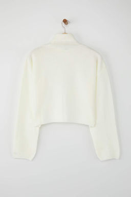 Kahverengi Wardrobe Essentials Genis Kal?p Yumusak Dokulu Crop/K?sa Triko Kazak TWOAW26KZ00113 - Trendyolmilla фото 6