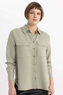 Regular Fit Basic Duz Cepli Dokulu Uzun Kollu Beyaz Gomlek - Defacto фото 2