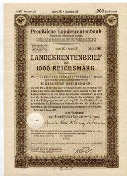 Облигация 4,5% 1000 рейхсмарок 1937 года Германия