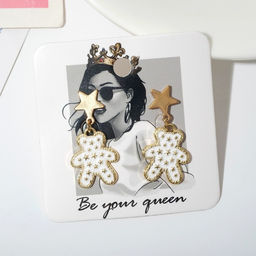 Серьги эмаль Печенье мишки и звёздочки, цвет белый в золоте