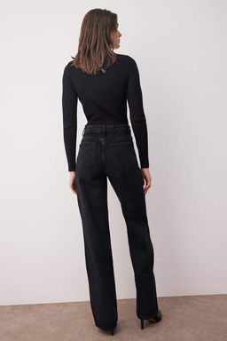 TRENDYOLMILLA Siyah Pens Detayl? Yuksek Bel Uzun Straight Jeans TWOAW23JE00345  фото 5