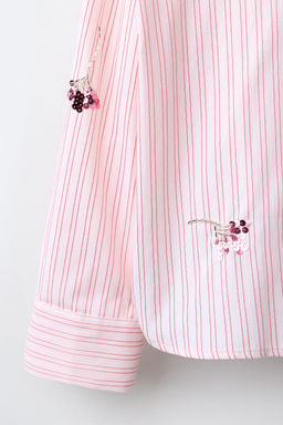 CAMISA Y TOP RAYAS FLORES LENTEJUELAS / Rosa pastel - Zara фото 12